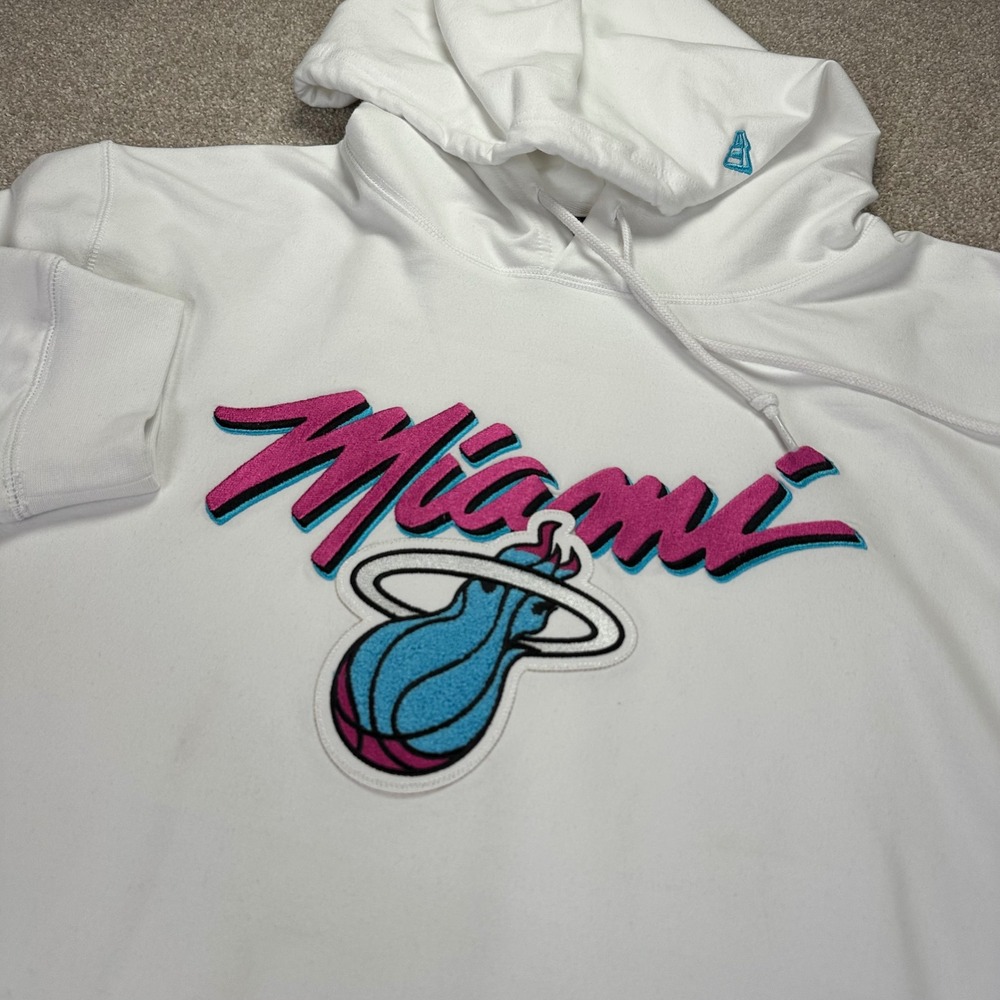 New Era Mens XL Miami Heat Hoodie White Vice City Embroidered NBA Basketball